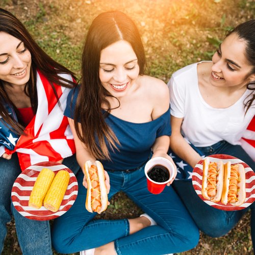 JOYIN 200 Pcs July 4th Plates & Napkins Patriotic Party Supplies, American Flag Patriotic Paper Plates Napkins, 4th of July Memorial Independence Day Party Tableware Decoration Supply, Serve 50