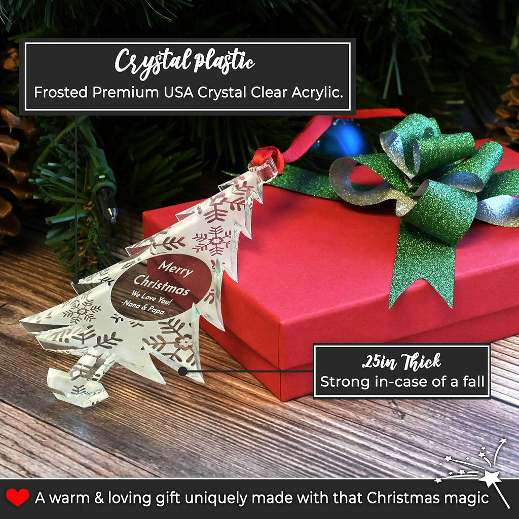 Personalized Christmas Ornaments 2025 - Unique Gift Box for Engagements, Weddings & Babies | Acrylic Lace Made in USA