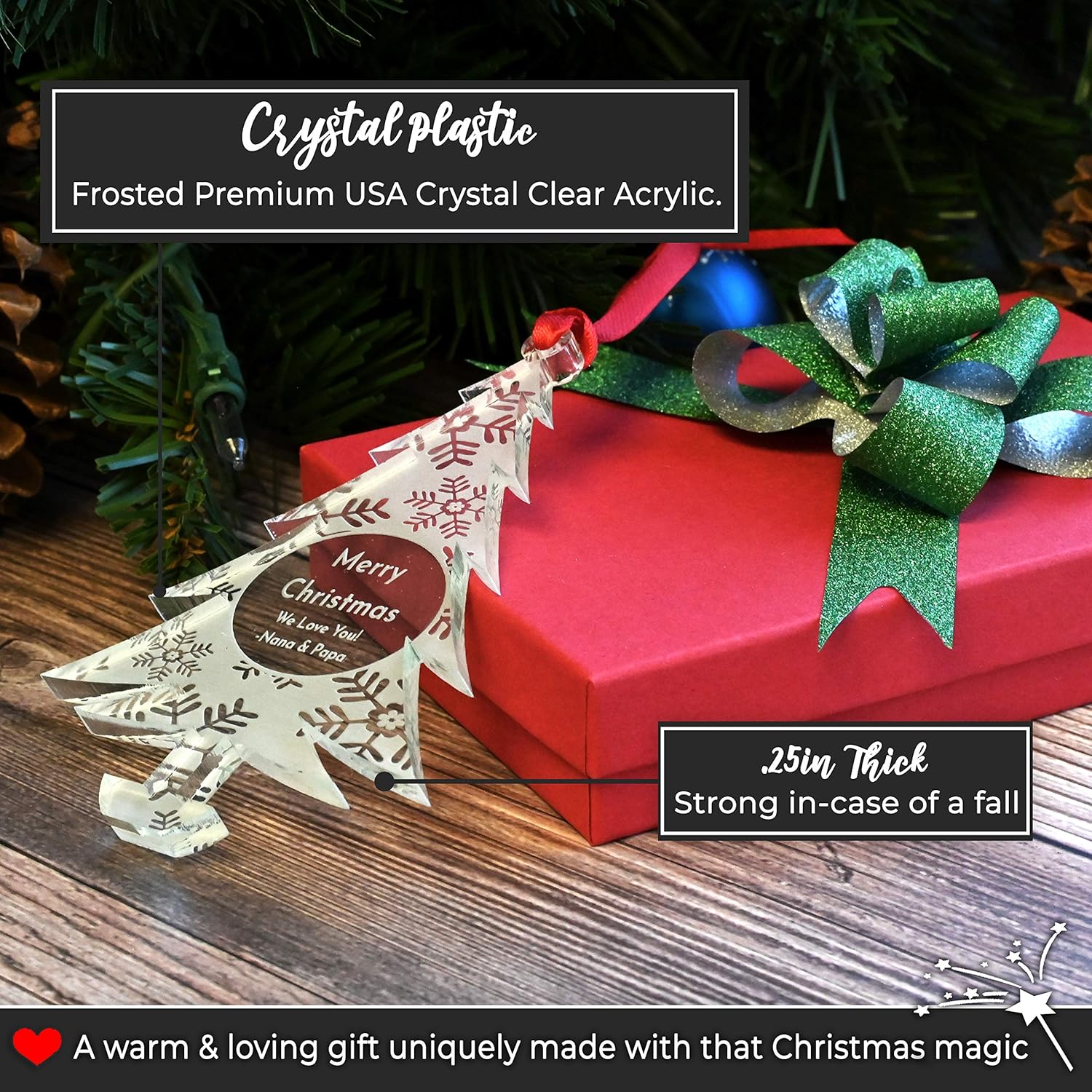 Personalized Christmas Ornaments 2025 - Unique Gift Box for Engagements, Weddings & Babies | Acrylic Lace Made in USA