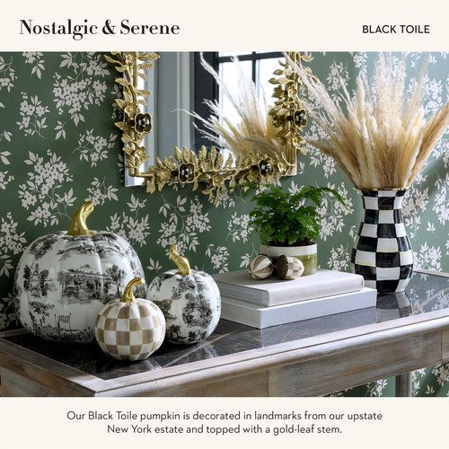 MACKENZIE-CHILDS Toile Small Resin Pumpkin, Halloween Tabletop Decor, Black