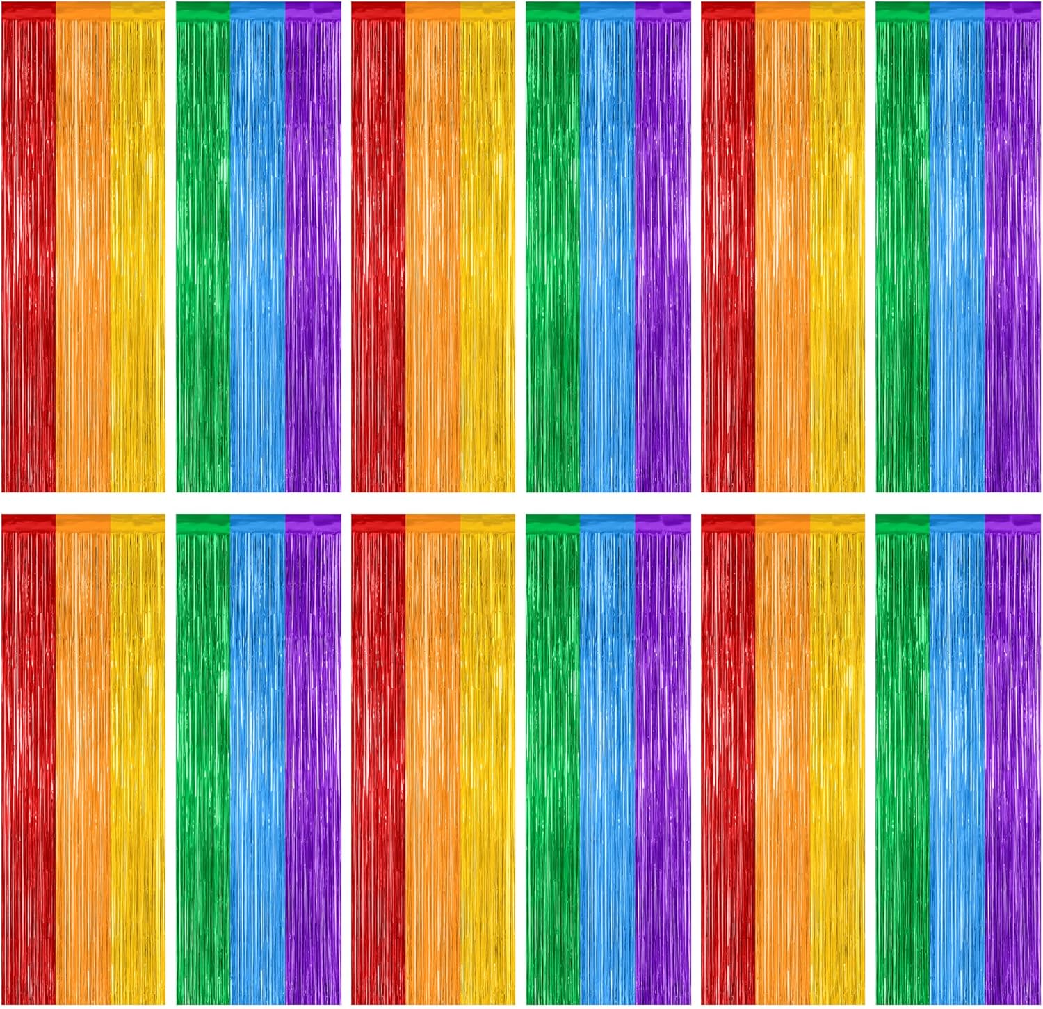 Rainbow Backdrop by [Brand Name] - 12 Pack Metallic Fringe Curtains | 3.28 FT x 7.05 FT Pride Party Decor