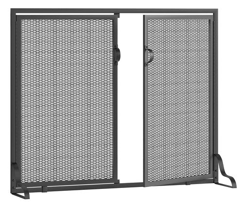 Kingson Fireplace Screen with Magnetic Doors, 2-Pannel Handcrafted Solid Wrought Iron Decorative Mesh Classic Fire Spark Guard Black 35" D x 11" Wx 28" H
