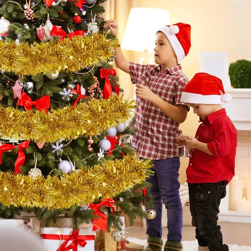 50FT Tinsel Christmas Garland Metallic Twist Garland Shiny Hanging Tinsel for Christmas Tree Party Supplies Indoor Outdoor Home Xmas Decoration (Gold)