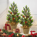 Juegoal 24-Inch Lighted Mini Christmas Trees - Battery Operated Pine Trees with Burlap Base for Holiday Decor