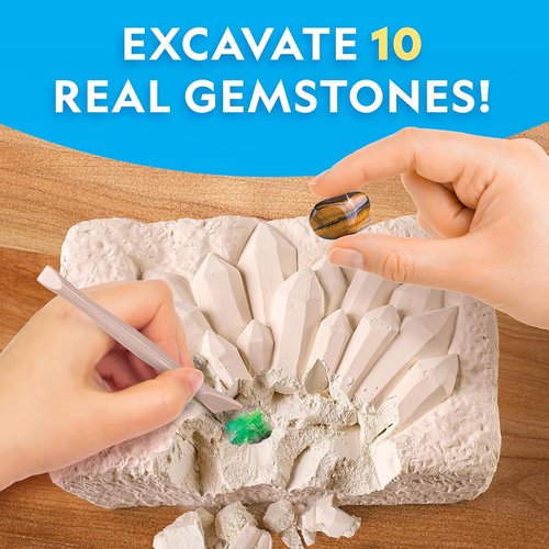 National Geographic Gemstone Dig Kit - Discover 10 Real Gemstones & Crystals | Fun Science Kit for Kids