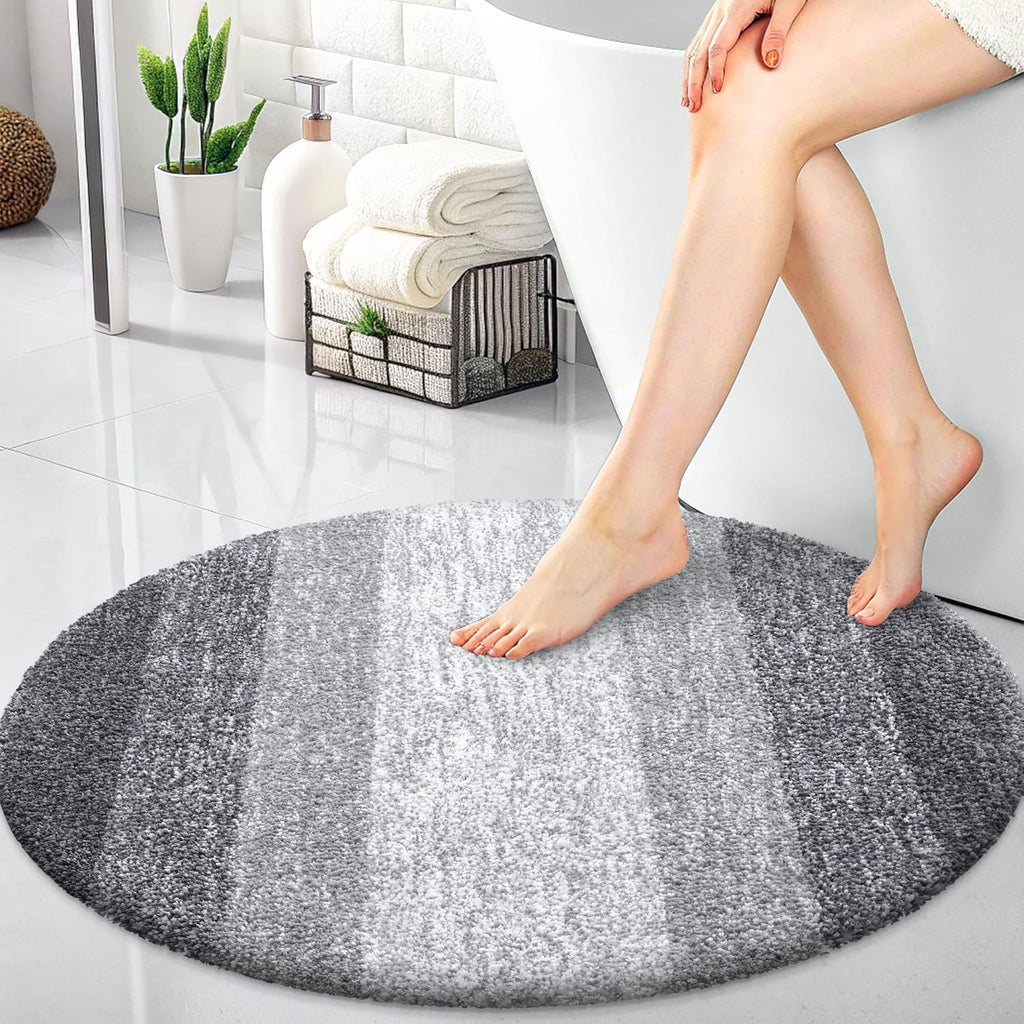 OLANLY 30-Inch Round Bathroom Rug - Extra Soft, Absorbent Microfiber | Quick Dry, Machine Washable, Grey
