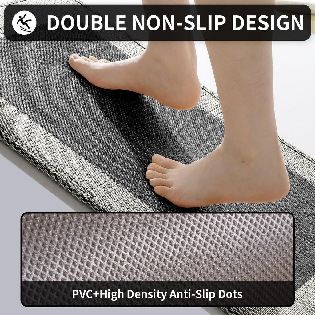 QiCaiJia Anti Fatigue Kitchen Mats for Floor, Super Absorbent Kitchen Rugs Non Slip Washable, Soft Linen Braided Kitchen Runner Rug, Standing Mat Kitchen Sink Mat, Easy to Clean, Brown 17x30
