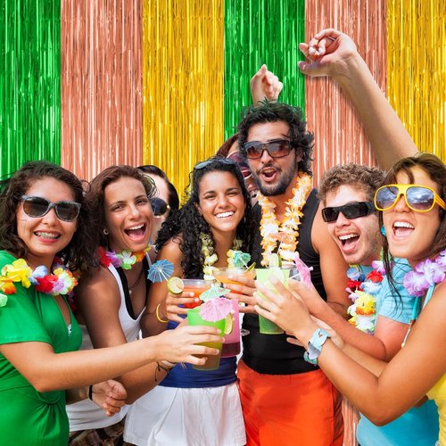Hawaiian Party Decorations - 12 Pack Luau Backdrop Fringe Curtains | Metallic Summer Decor, 3.28 FT x 7.05 FT