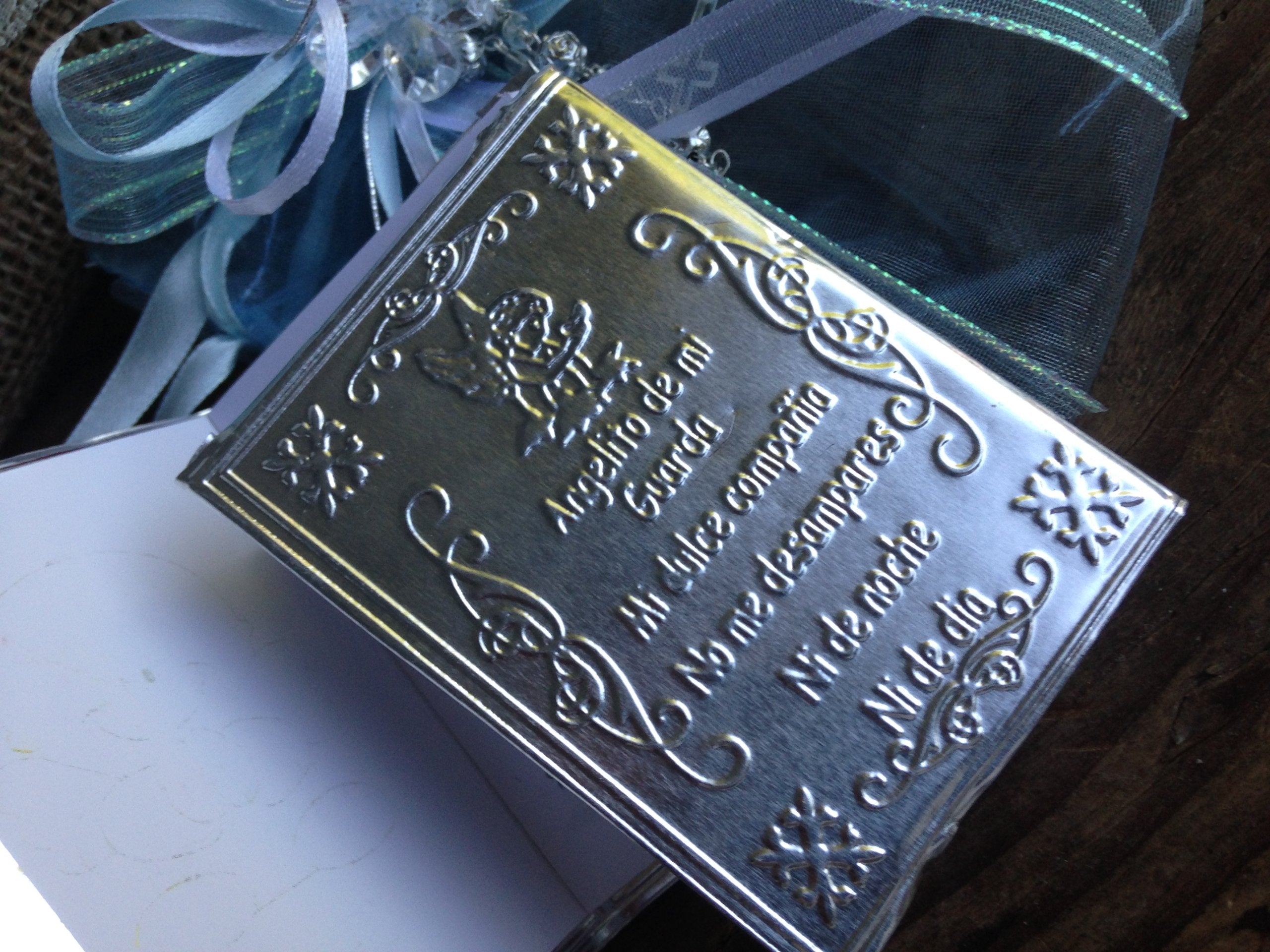 Hand made Baptism Favors Baby Blue 12pc / Prayer Books Covered in Repujado/recuerditos De Bautizo En Repujado Libritos De Oracion