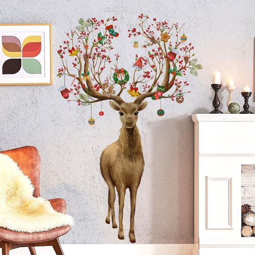 Christmas Wall Stickers Decoration Set Plaid Xmas Tree Wall Murals Floor Décor Living Room Children Nursery School Restaurant Cafe Hotel Home Office Décor Christmas 3