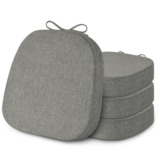 FlyGulls 2.4 Inch Thick Metal Chair Cushions 14x14 Set of 4 Non Slip Metal Dining Chair Pads with Ties and Removable Cover Seat Cushion for Cafe Kitchen Dining Room Light Grey