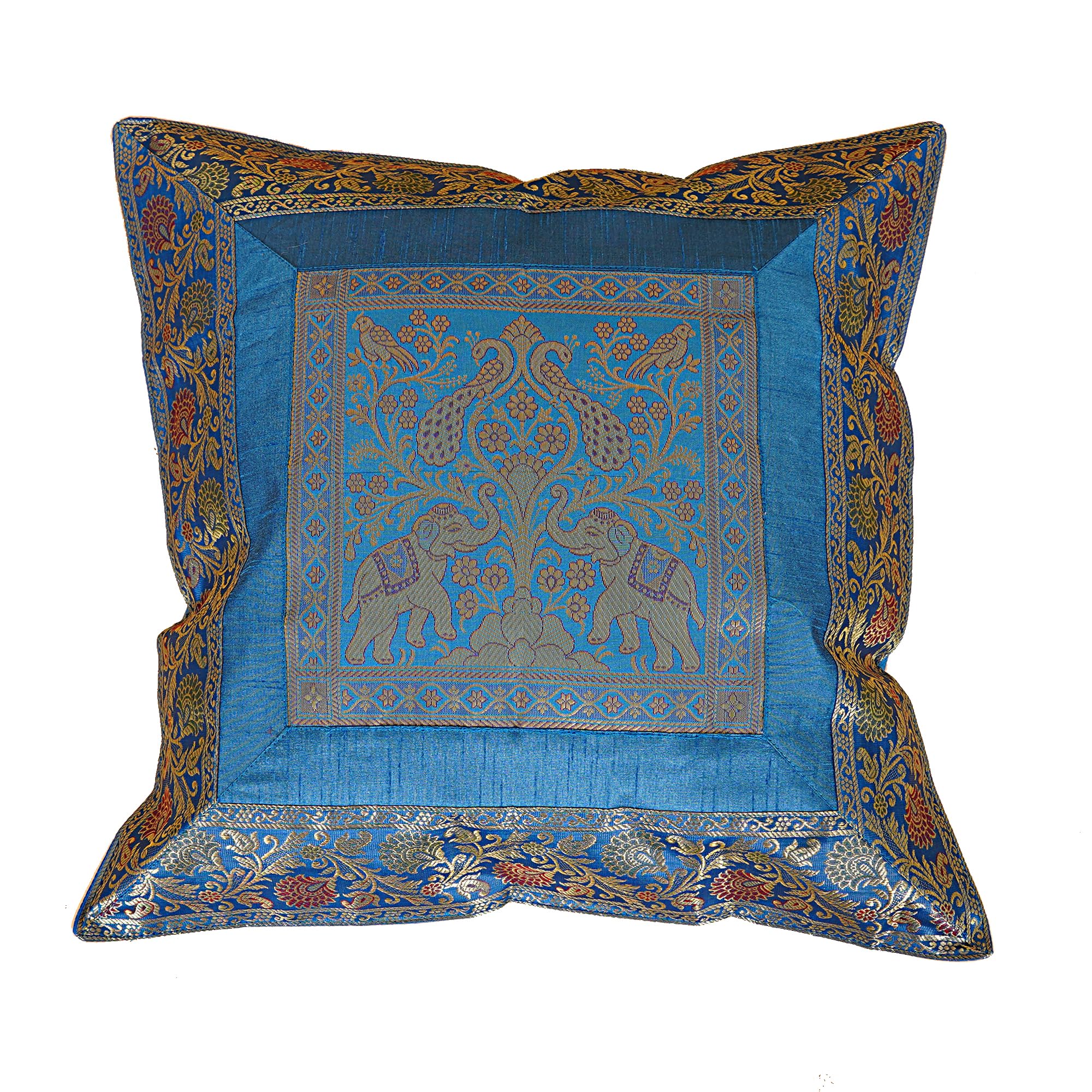 Shubhlaxmifashion Indian 10 Pcs 20x20 Inch 50x50 CM Elephant Banarsi Silk Indian Ethnic Bohemian Decorative Cushion Cover Handcrafted Patchwork Sari Throw Pillow Boho Decor Cushion Cover for GIF