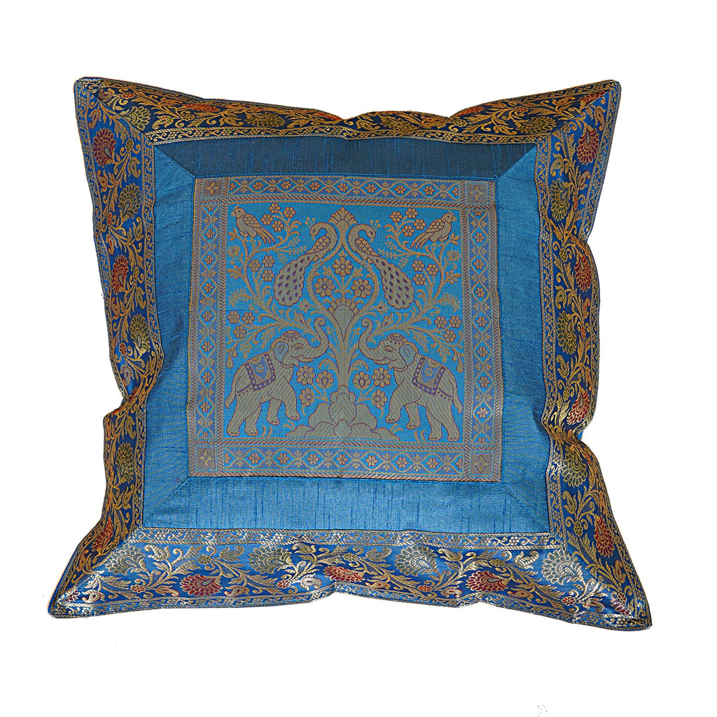 Shubhlaxmifashion Indian 10 Pcs 20x20 Inch 50x50 CM Elephant Banarsi Silk Indian Ethnic Bohemian Decorative Cushion Cover Handcrafted Patchwork Sari Throw Pillow Boho Decor Cushion Cover for GIF