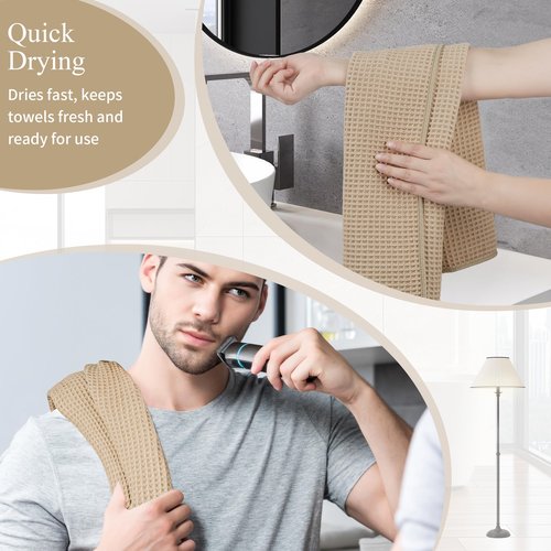 Microfiber Waffle Hand Towels, 2 Pieces, Soft, Absorbent, Fast Drying, Lint Free 430 GSM (Beige)
