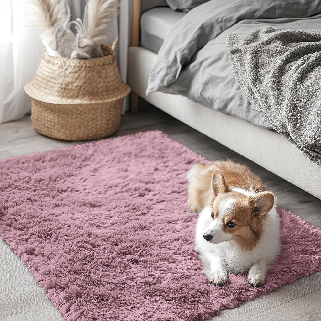 OLANLY Small Bedside Rug - Soft Fluffy Shaggy Entryway Throw Rug for Kids & Nursery | Blush 2x3 ft