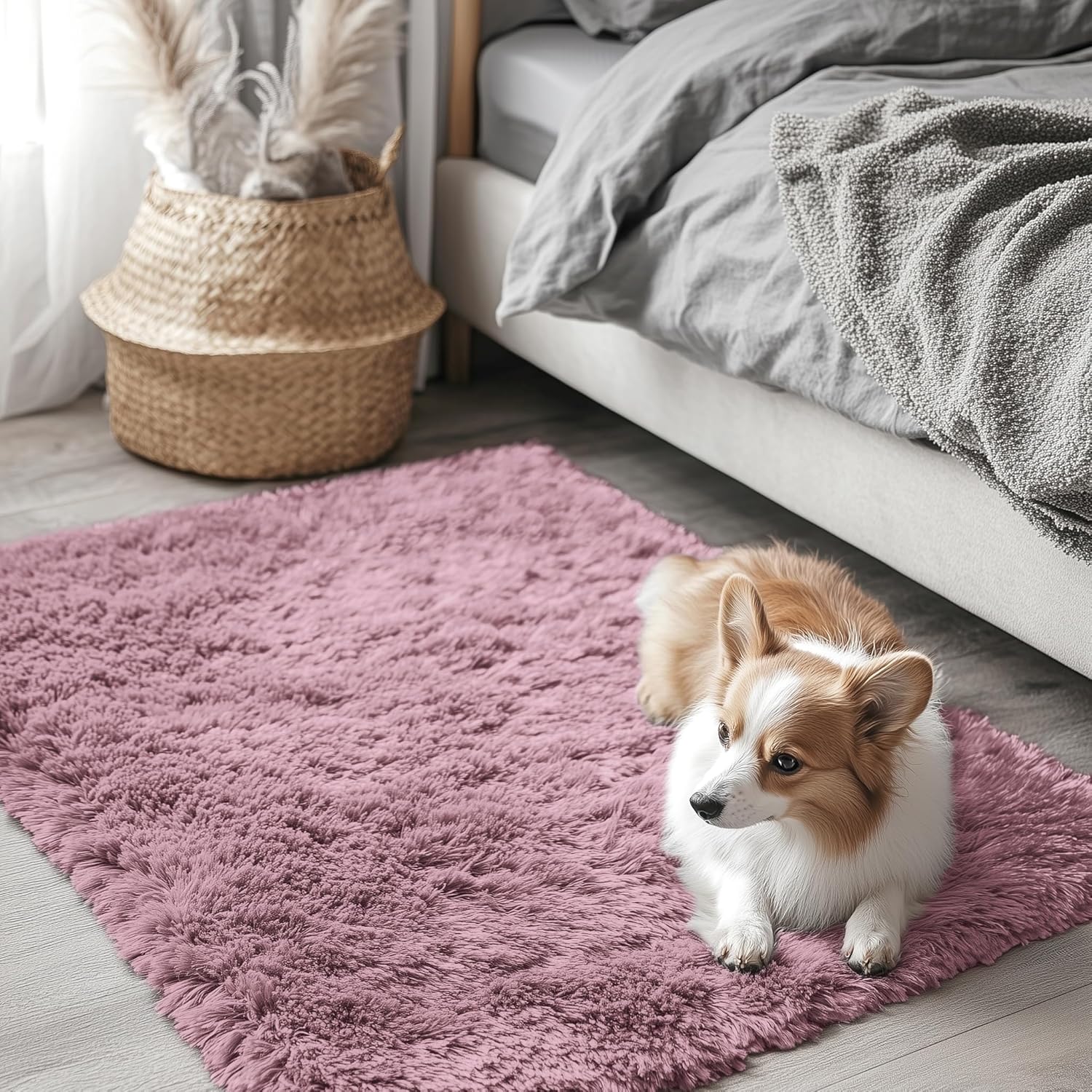 OLANLY Small Bedside Rug - Soft Fluffy Shaggy Entryway Throw Rug for Kids & Nursery | Blush 2x3 ft