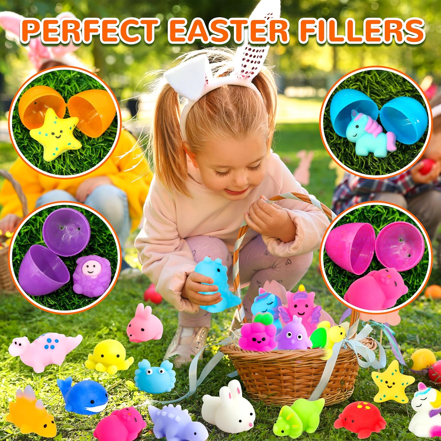 Skiennix 150 Pack Mochi Squishy Toys - Kawaii Stress Relief Party Favors for Kids | Perfect Birthday & Easter Gifts