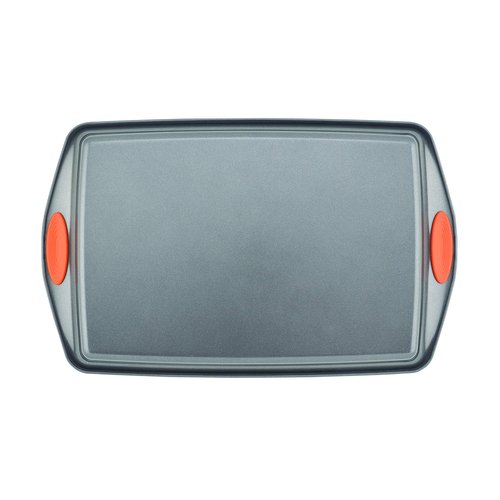 Rachael Ray 55673 Nonstick Bakeware Set with Grips includes Nonstick Bread Pan, Baking Pans and Cake Pans - 5 Piece, Gray with Orange Grips