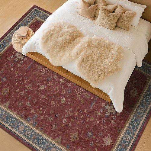 Hazo Haus Oriental Area Rug - Burgundy 8x10 Large Soft Washable Non-Slip Indoor Décor
