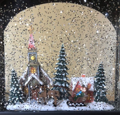 Raz Imports Town Scene Black Musical Lighted Water Lantern Figurine 11 Inch
