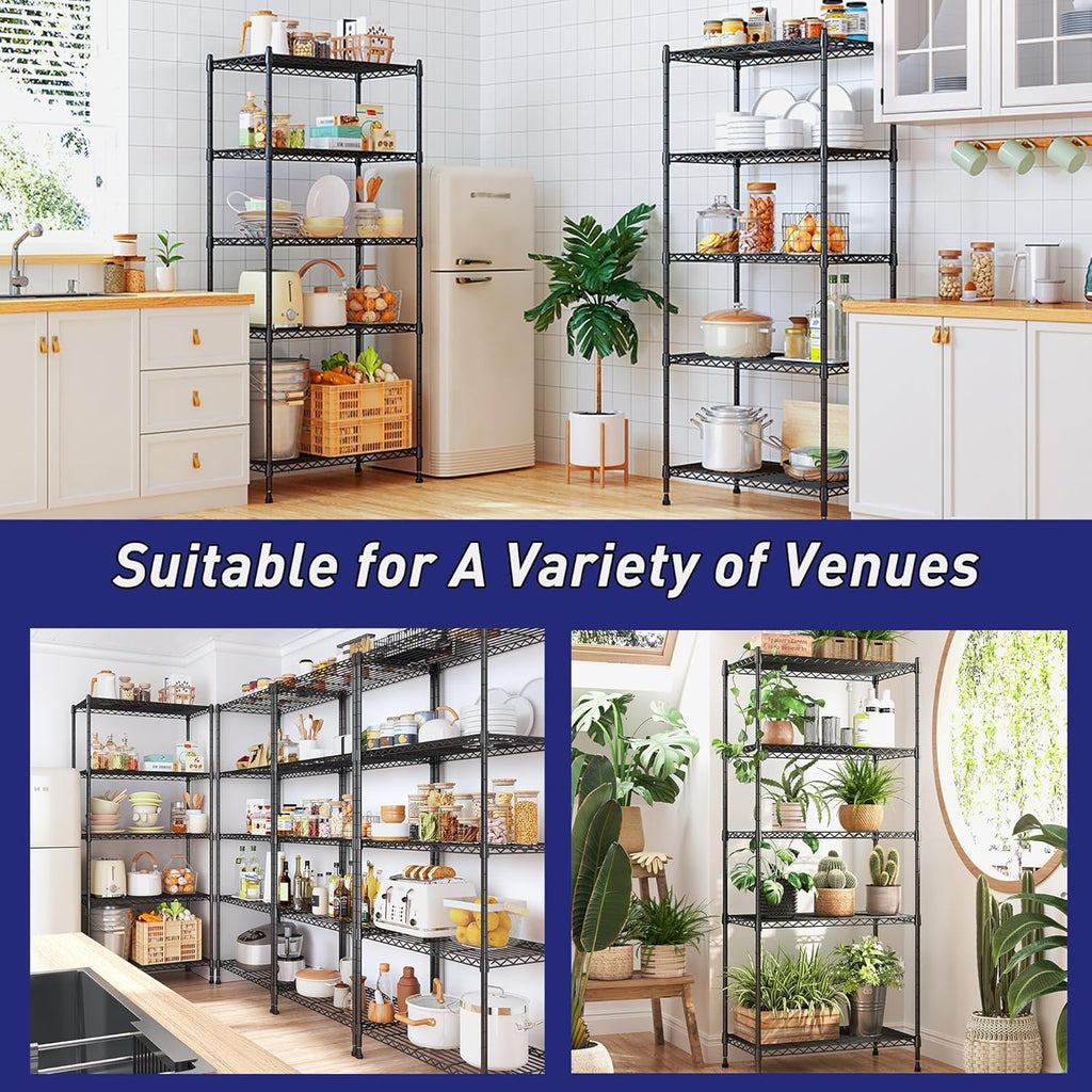 Romorgniz 5-Tier Metal Shelving Unit - Adjustable Wire Storage Rack for Kitchen, Pantry & Closet | 59.4" H x 21.5" W x 13.6" D