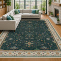 Hazo Haus Dark Green Vintage Rug - Ultra Soft Washable 7x10 Floral Geometric Design for Living Room