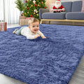OLANLY Area Rugs - Soft Fluffy Shaggy Indoor Carpet for Living Room & Bedroom | 4x5.9 ft Denim Blue