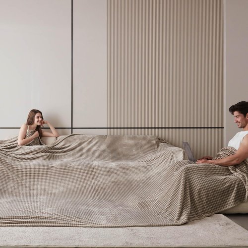 Oversized King Fleece Blanket 120x120 Inches, Seamless Soft Cozy 3D Jacquard Flannel Blanket 10'x10' Extra Large for Bed, Sofa, Travel & Camping, California King Throw, Taupe - Oval Pattern