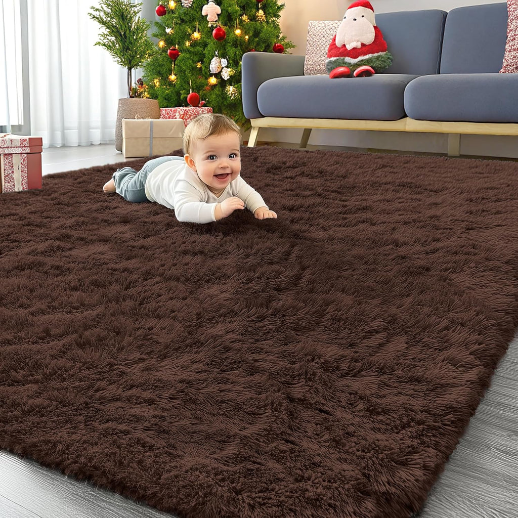 OLANLY Area Rugs - Soft Fluffy Shaggy Indoor Carpet for Living Room & Bedroom - 6x7, Machine Washable, Aesthetic Home Decor