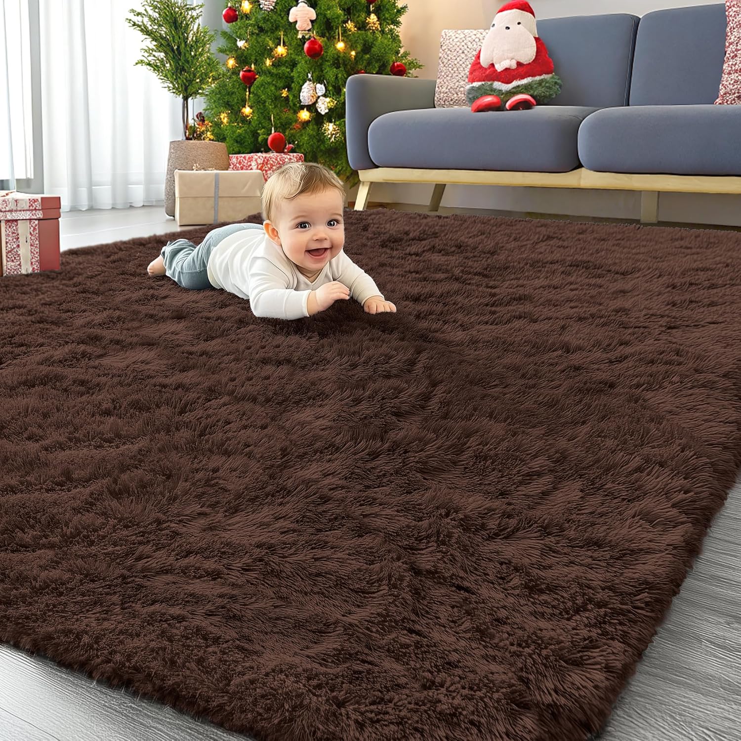 OLANLY Large 8x8 Machine Washable Area Rug - Soft Fluffy Shaggy Carpet for Living Room & Bedroom | Ideal for Kids & Nursery Decor