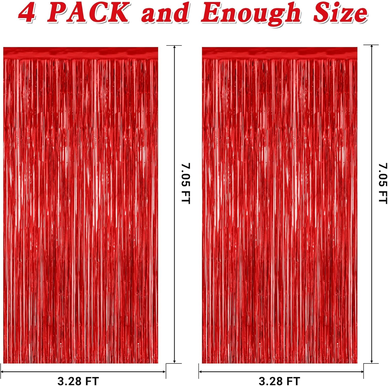 Skiennix Red Backdrop - 4 Pack Metallic Tinsel Curtains for Valentine's Day | 3.28 FT x 7.05 FT Party Decor