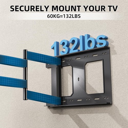 Long Arm TV Wall Mount with 180°Swivel and Tilt +5/-20° Level Adjustment, TV Bracket Screen with Rotates 90° for TVs 37-75 Inches，Fits 8"-16" Wood Studs，Hold up 132LBS,Max VESA 600x400mm