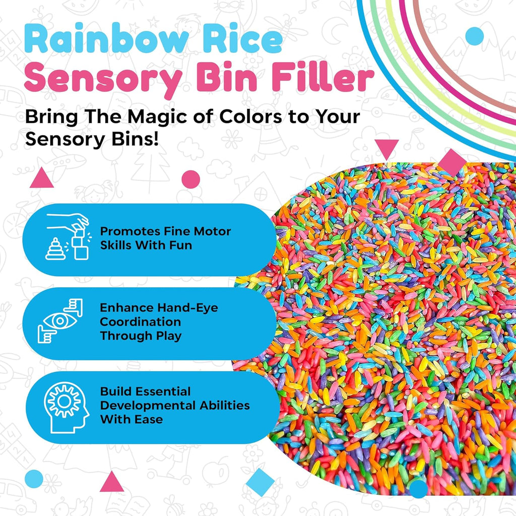 Rainbow Rice | Non-Toxic Sensory Bin Filler for Educational Play - 2 LB (4 Cups) - DIY Montessori Color Rice