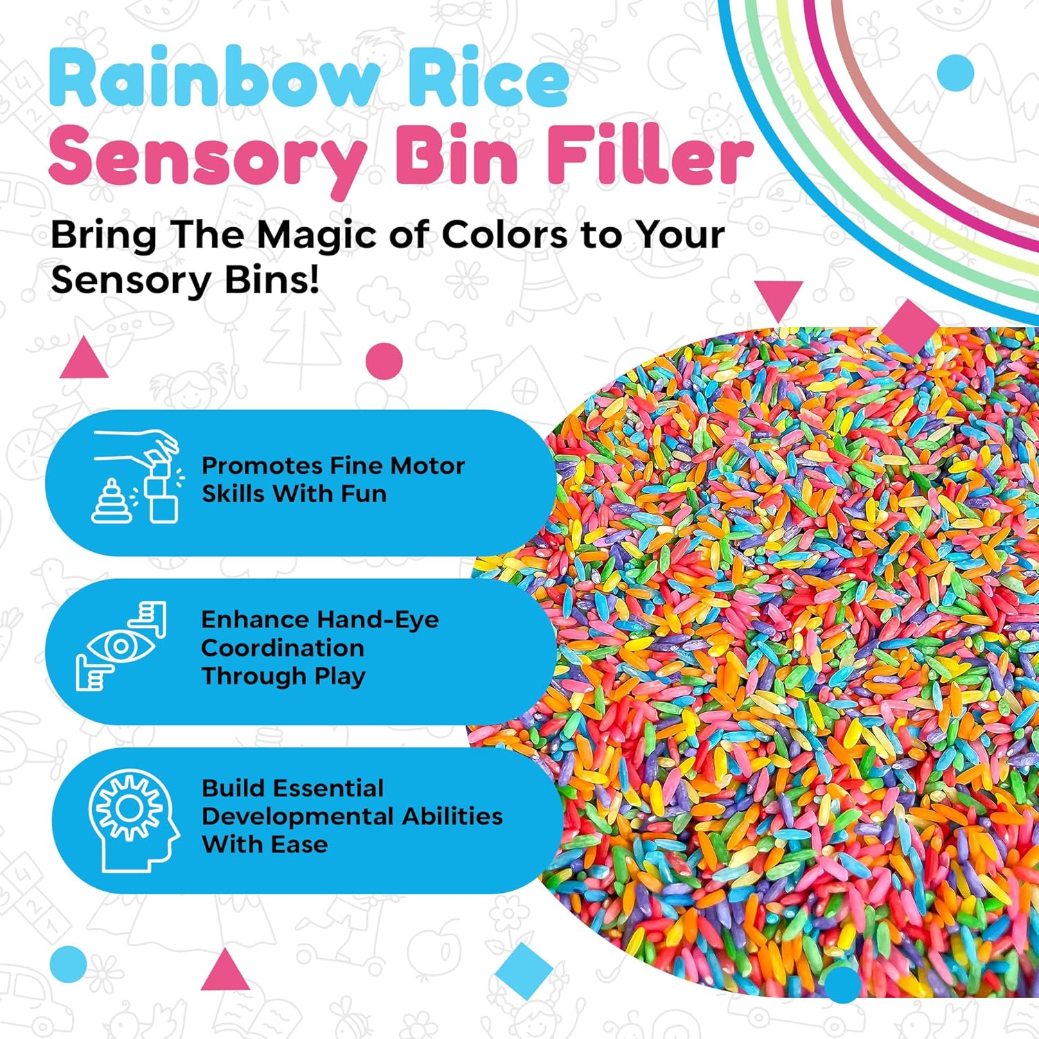 Rainbow Rice | Non-Toxic Sensory Bin Filler for Educational Play - 2 LB (4 Cups) - DIY Montessori Color Rice
