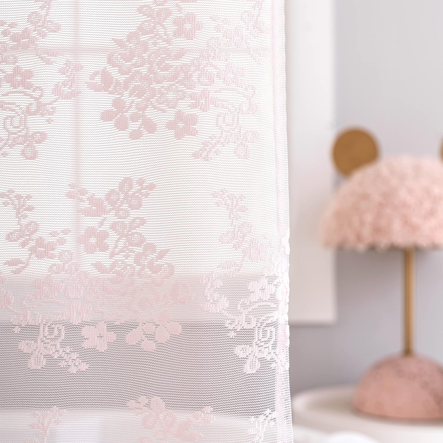 TUDECO Pink Shower Curtain - Shabby Chic Lace Design with Sheer Valance | Vintage Floral Aesthetic, 72 x 72 Inch