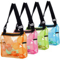 4 Pieces Mesh Beach Bag Colorful Sand Toy Seashell Collecting Bag Adjustable Kids Quick Dry Net Tote for Seashell Collecting Sand Toy Swimming Accessories Gift for Boys and Girls