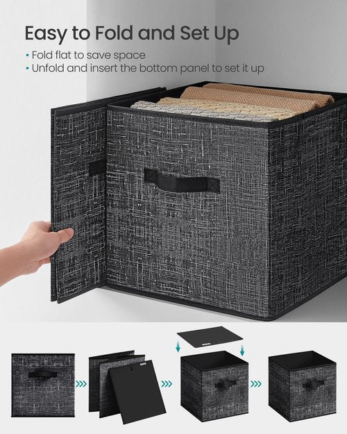 SONGMICS Storage Cubes, 13 x 13 x 13 Inches Non-Woven Fabric Bins with Double Handles, Set of 10, Closet Organizers for Shelves, Foldable, for Clothes, Ink Black UROB133B01