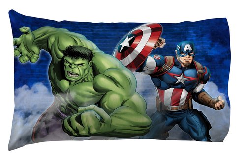 Jay Franco Kids Sheet Cartoon Set with Fitted, Flat Sheets & Pillow Cover - Ultra-Soft Bedding with Pillowcase for Room Decor, Blue - Avengers, 3 Piece Twin
