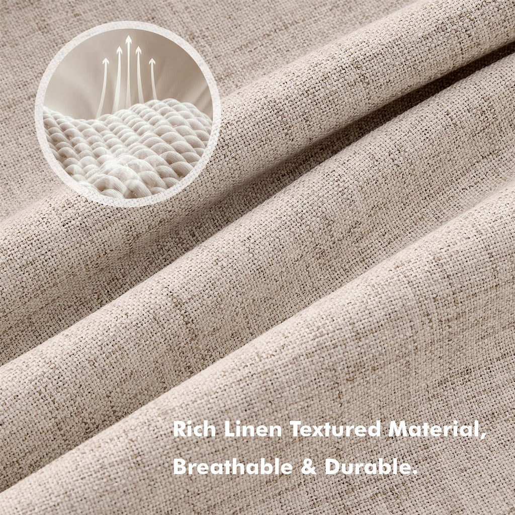 MIULEE 100% Blackout Linen Curtains for Bedroom, Beige Solid Luxury Decor Thermal Insulation Room Darkening Drapes for Living Room Back Tab Rod Pocket 42 x 96 Inches, 2 Panels