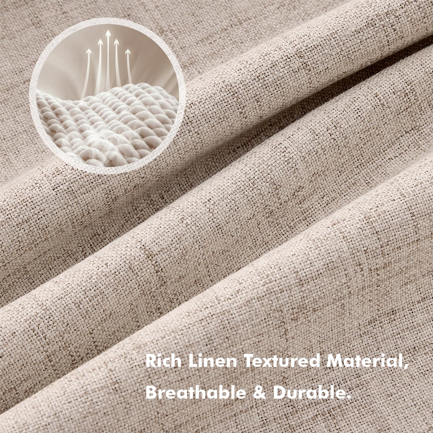 MIULEE 100% Blackout Linen Curtains for Bedroom, Beige Solid Luxury Decor Thermal Insulation Room Darkening Drapes for Living Room Back Tab Rod Pocket 42 x 96 Inches, 2 Panels