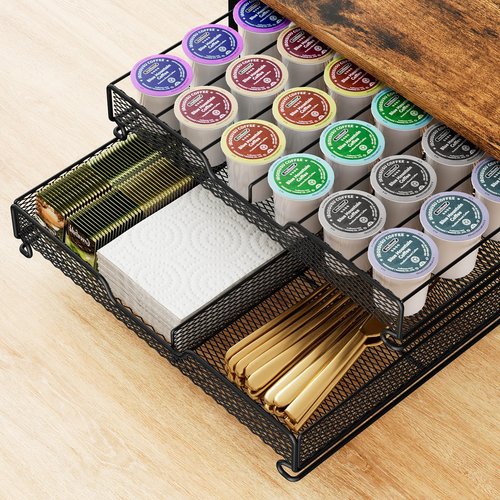 Plaviya Coffee Bar Organizer Countertop Station Shelf, 4 Tier Mug Cup Holder Stand with 12 Hooks, 30 K Cup Coffee Pod Holder, Multifunctional Coffee Shelf Organizer for Accessories Station Kitchen
