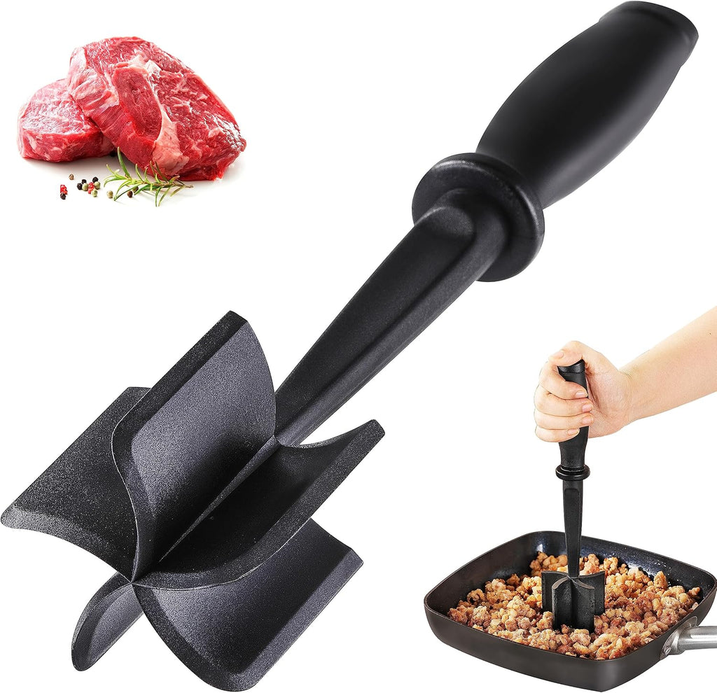Skiennix Meat Chopper - Heat Resistant 5-Blade Masher for Ground Beef & Hamburger | Durable Nylon Spatula