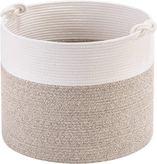 MINTWOOD Design Woven Cotton Rope Storage Basket - 15 x 14.2 Inches | Versatile Light Brown Toy & Laundry Bin