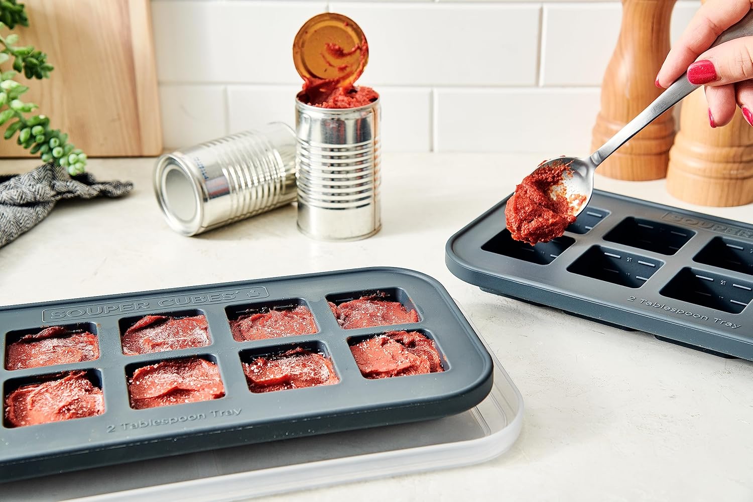 Souper Cubes Silicone Freezer Molds - Store Garlic, Herbs & More - Charcoal - 2-Pack
