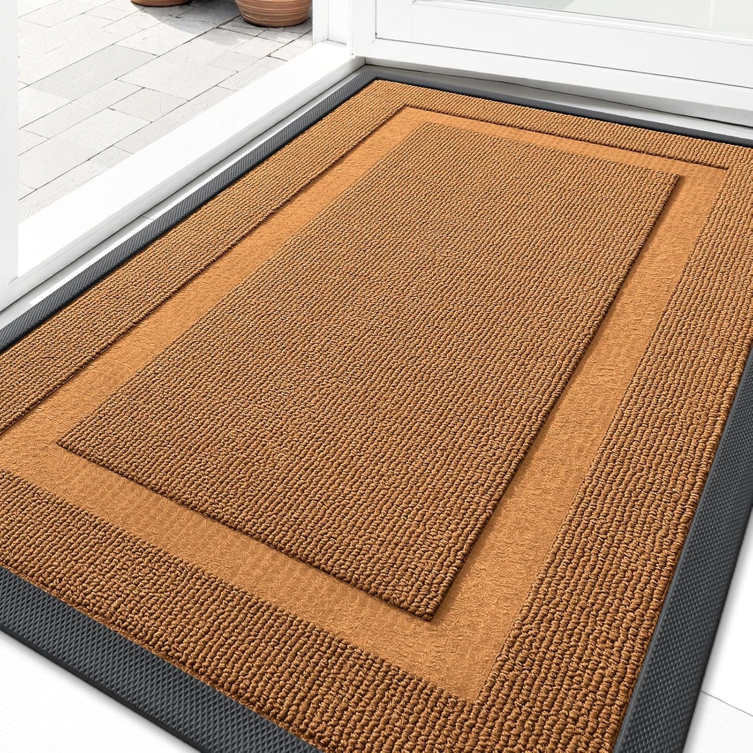 OLANLY Waterproof Front Door Mat - All-Season Indoor/Outdoor Doormat | Sturdy Natural Rubber, 29.5x17, Tangerine Orange
