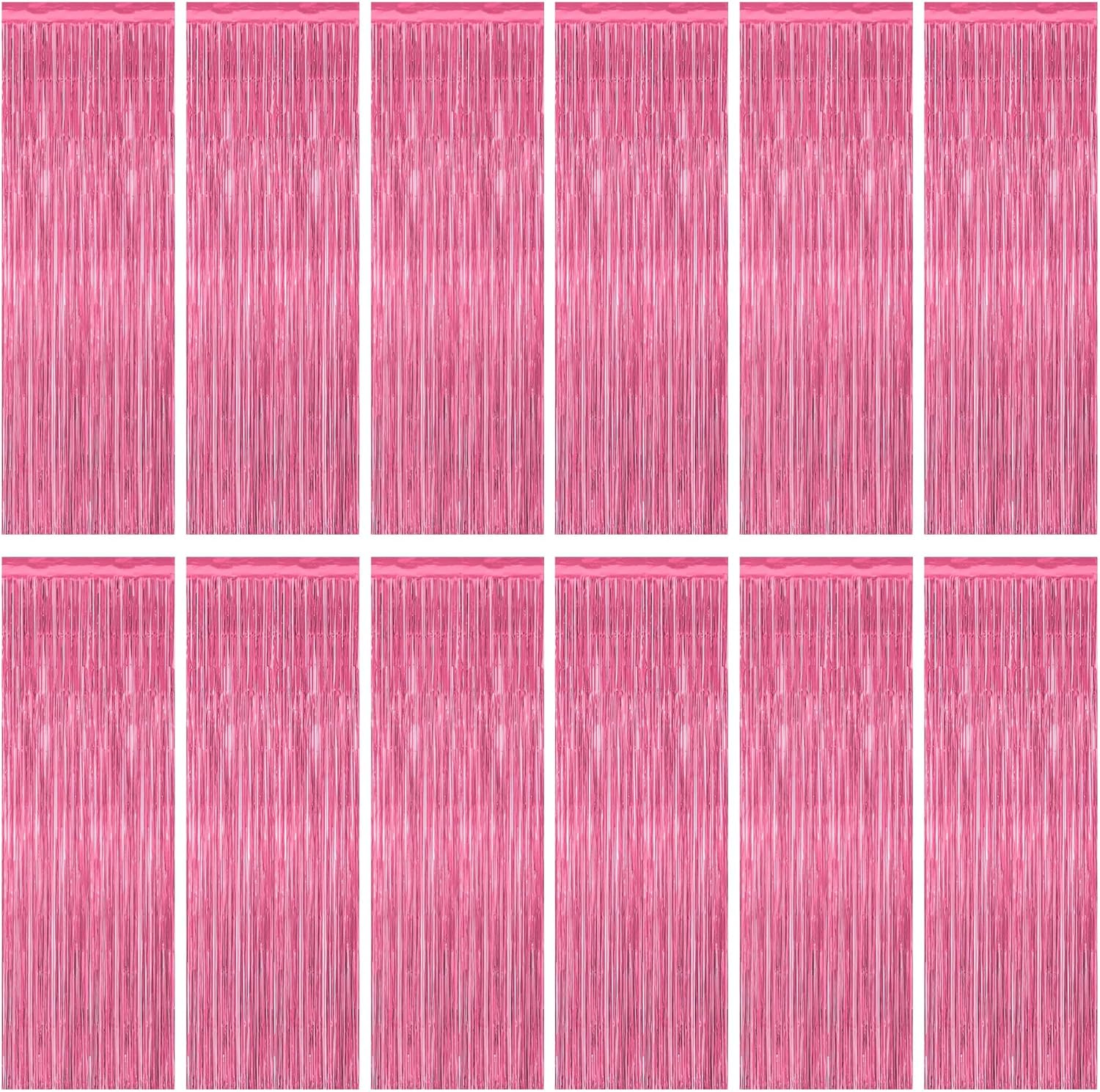 ZATAYE Pink Foil Fringe Curtains - 12 Pack Metallic Tinsel Backdrop for Birthday & Valentine's Day Decor | 3.28 FT x 7.05 FT