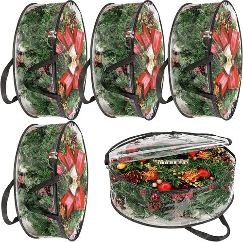 MUXHEL Christmas Wreath Storage Bags - 5 Pcs Clear, Tear-Resistant Containers for 24" Wreaths