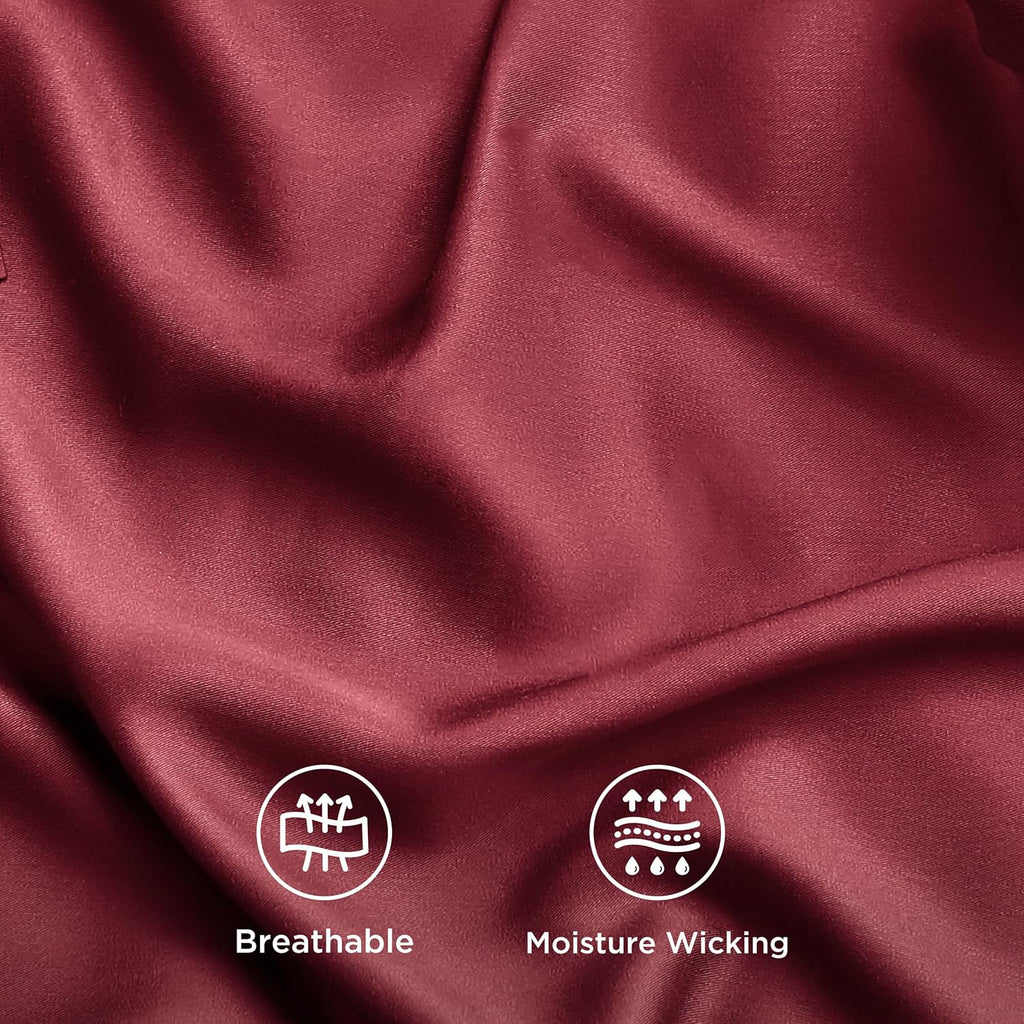 Bedsure Cooling Twin XL Sheets - Breathable Rayon from Bamboo, Soft & Silky, Deep Pocket Up to 16 Inches, Burgundy