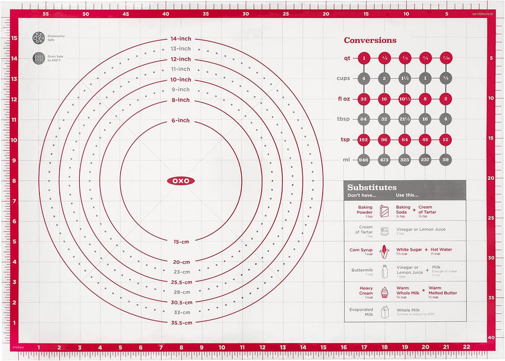 OXO Good Grips Silicone Pastry Mat - Non-Slip Design with Built-In Measurements for Precision Baking