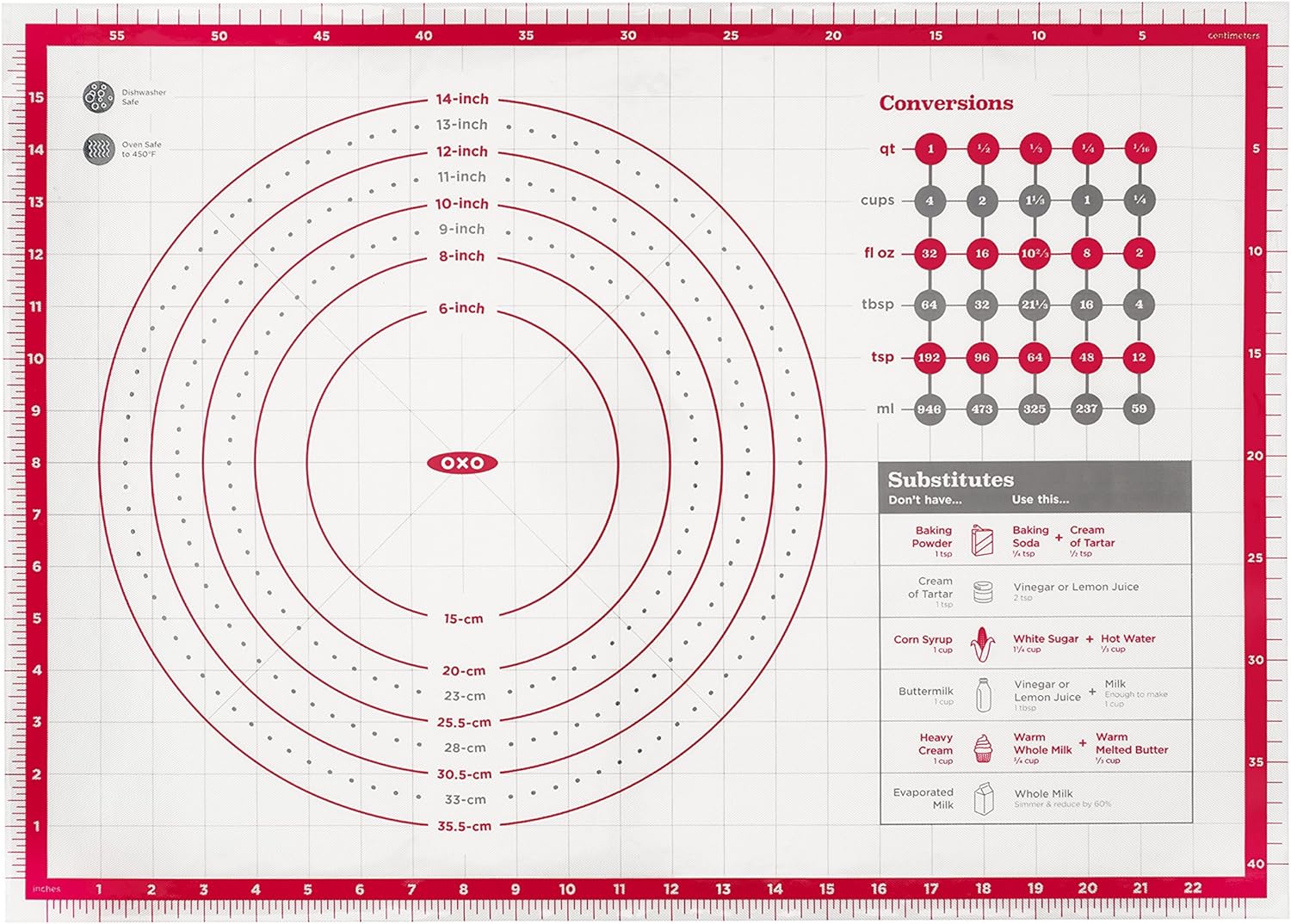 OXO Good Grips Silicone Pastry Mat - Non-Slip Design with Built-In Measurements for Precision Baking
